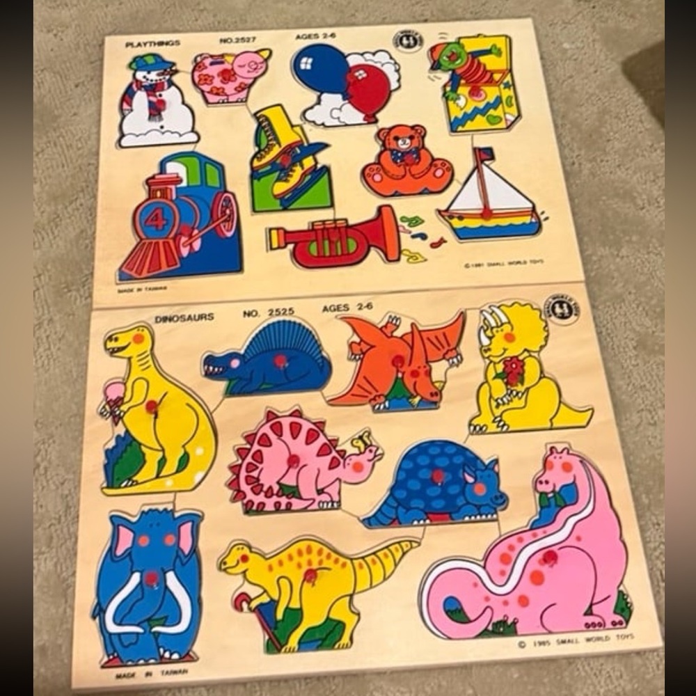 2 Vintage Small World Toys Wooden Puzzles 1991